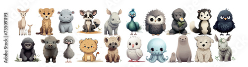 Adorable Collection of Illustrated Baby Animals in Soft Tones: Perfect for Children s Books and Educational © Zaleman