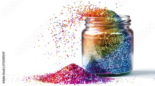 Colorful Glitter Exploding from a Glass Jar