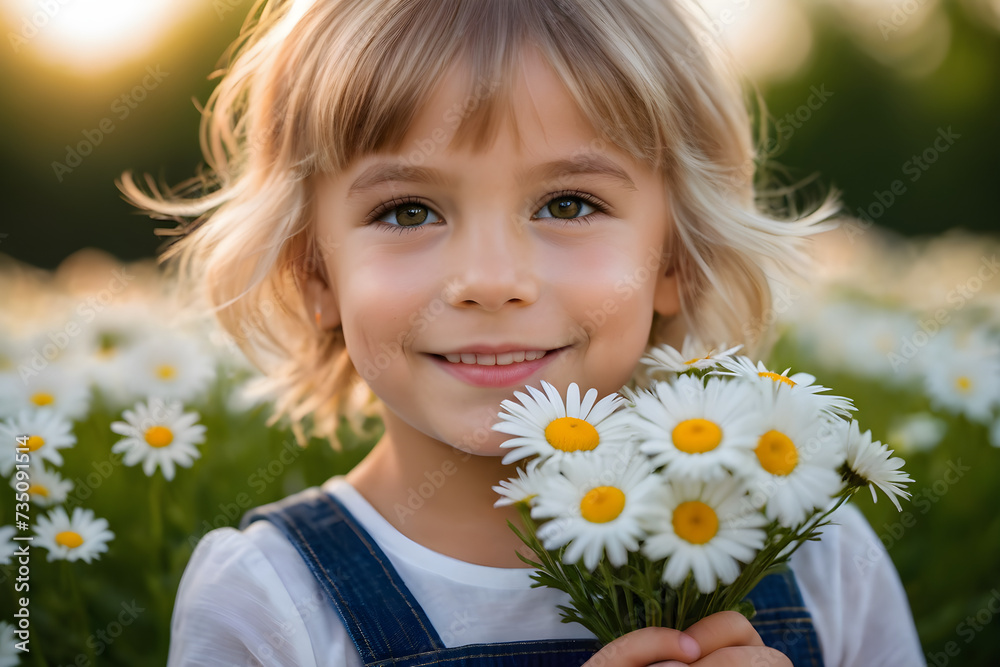 A girl smiling with a bouquet of flowers. Generative AI A girl smiling with a bouquet of flowers. Generative AI