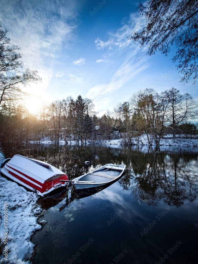 boat on the river. Wadag River, Poland