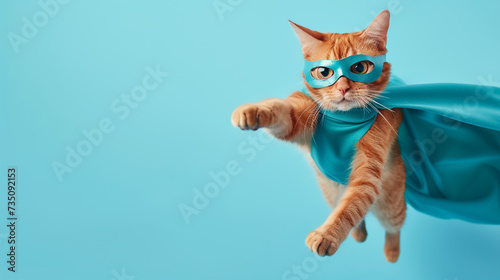 Cute Orange Tabby Kitty with a Blue Cloak: Meet the Superhero Cat. © MdArif