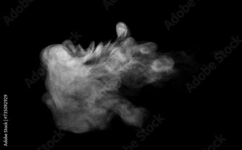 Collection of close-up shots of abstract white steam or smoke. White cloudiness from moisture spray Isolated on a black background.
