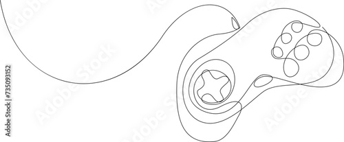 Single continuous line drawing of retro game controller. Gamepad one line art vector illustration.