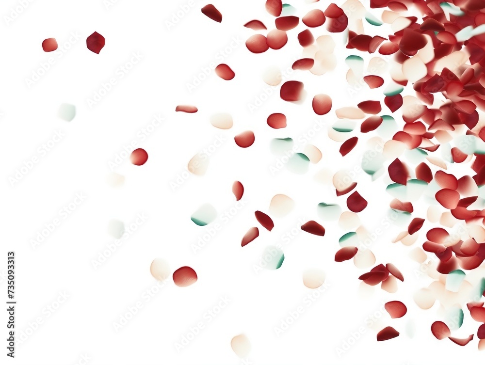 Beautiful falling red rose petals falling white background