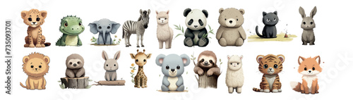 Adorable Collection of Baby Animals: Cheetah Cub, Baby Dragon, Elephant, Zebra, Alpaca, Panda Cub, Bear Cub, Kitten, Bunny Rabbit, Lion, Sloth, Giraffe, Tiger Cub, Fox