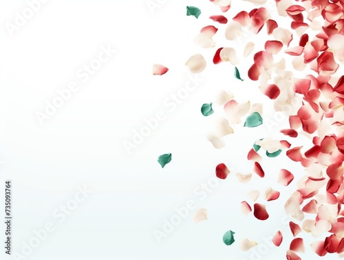 Beautiful falling red rose petals falling white background