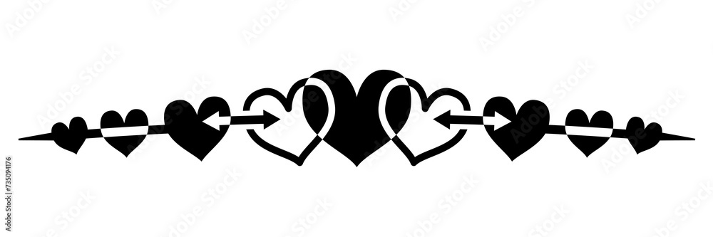 Fototapeta premium text divider with hearts, abstract border design. PNG with transparent background.