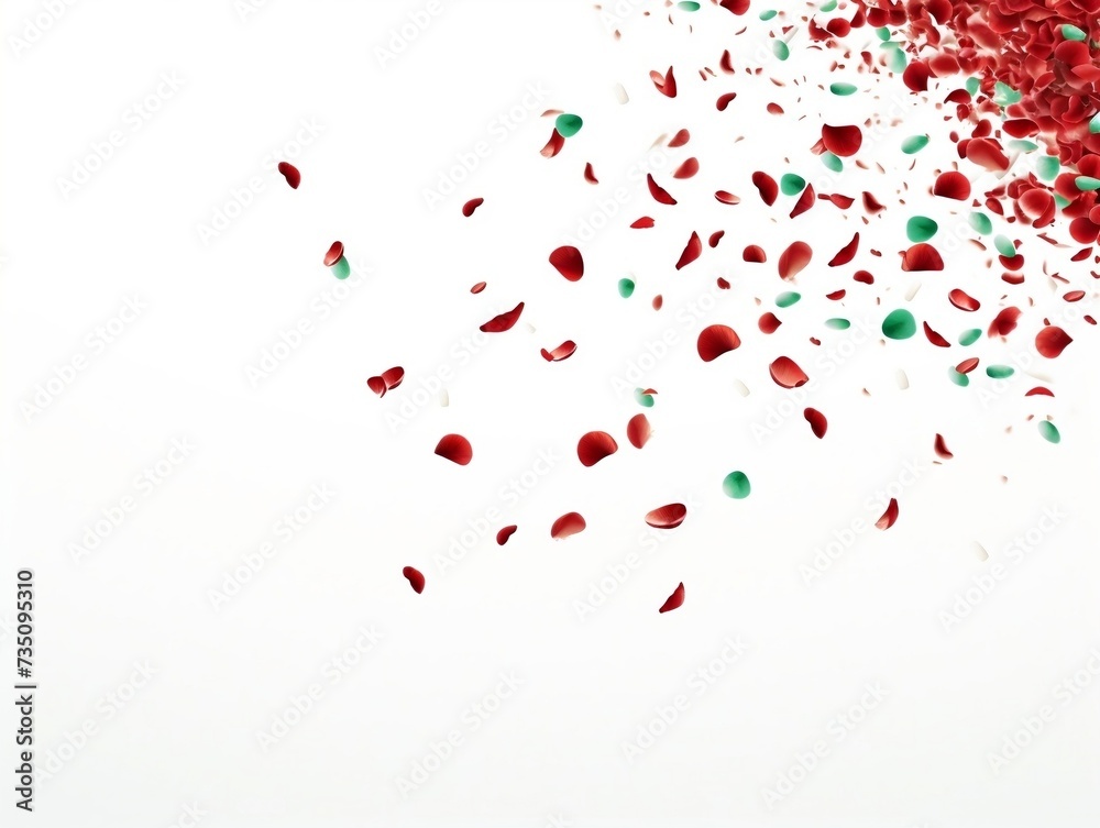 Beautiful falling red rose petals falling white background