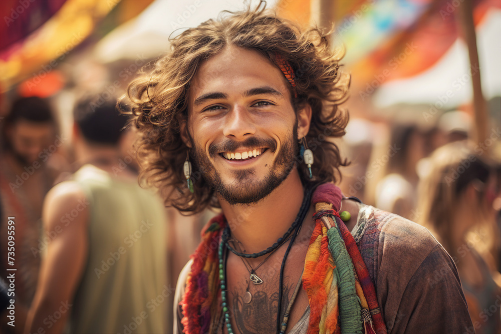 Funny happy hippie best friends on festival concert retro party event nature Generative AI Funny happy hippie best friends on festival concert retro party event nature Generative AI