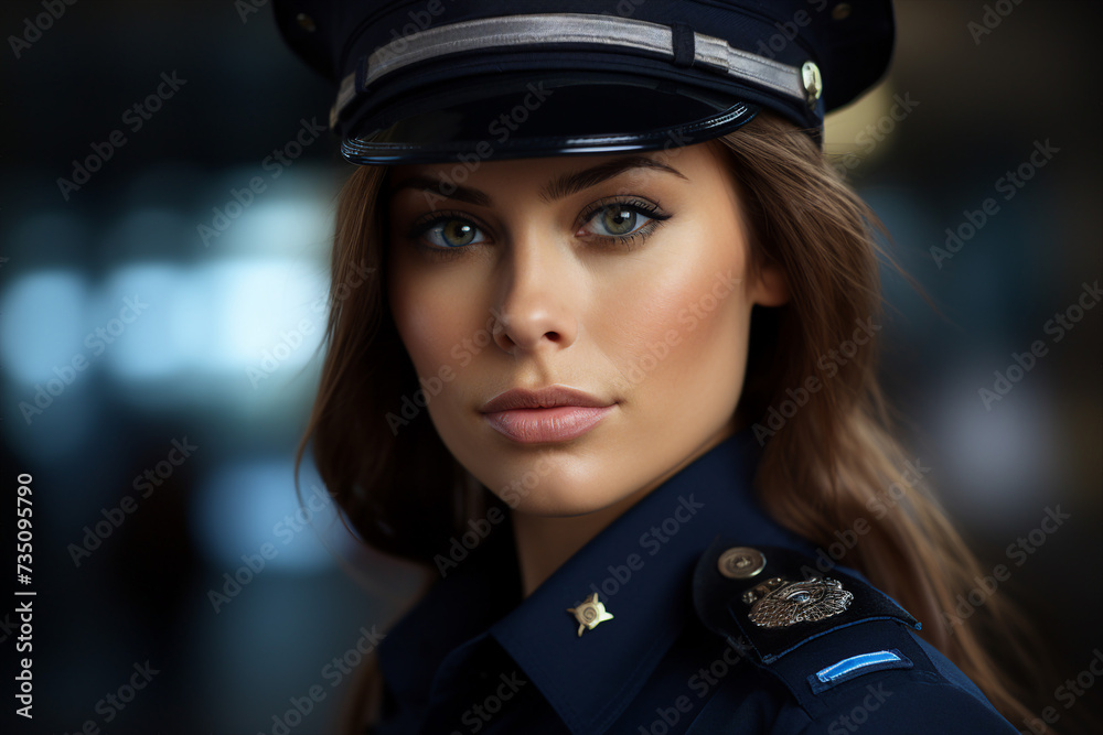 Photo portrait of beautiful successful proud police officer policewoman wear uniform generative ai Photo portrait of beautiful successful proud police officer policewoman wear uniform generative ai