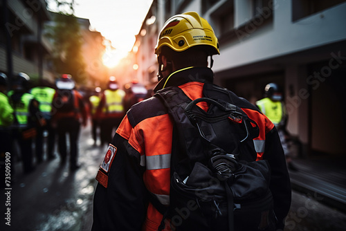 Rescue service in emergency situations uniformed professionals work to save lives and safety generative ai © Tetiana
