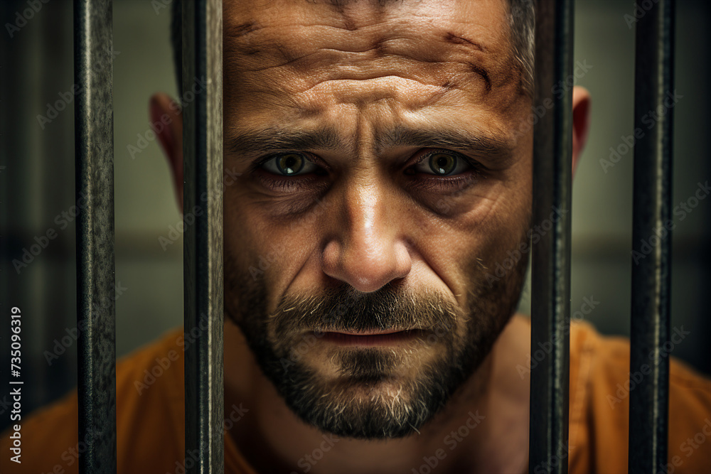 Generative AI picture restricted freedom concept prisoner in jail orange uniform criminal person Generative AI picture restricted freedom concept prisoner in jail orange uniform criminal person