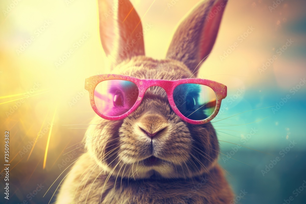 cute easter bunny with sunglasses on sunny day