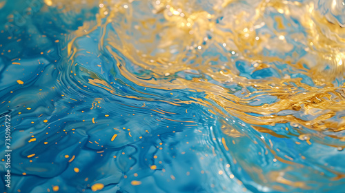 A dreamy dance of sparkling water reflections with golden blue waves