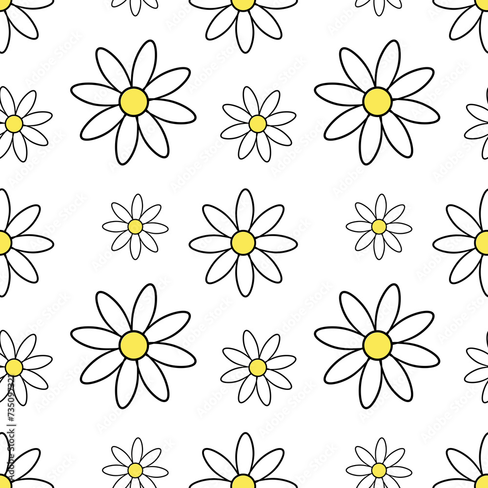 Chamomile with outline repeating pattern Chamomile with outline repeating pattern