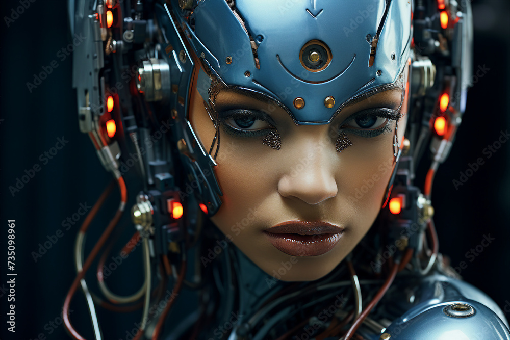Picture of futuristic female smart modern robot created with generative AI technology Picture of futuristic female smart modern robot created with generative AI technology