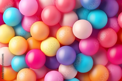  Many rainbow gradient random bright soft balls background. Colorful balls background for kids zone or children's playroom. Huge pile of colorful balls in different sizes. Vector background