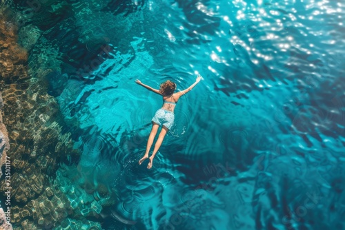 woman in the blue sea Ariel view ,holidays concept