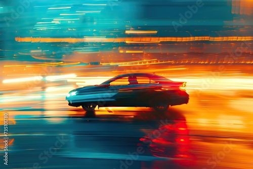 Abstract image of night traffic in the city. AI generated illustration