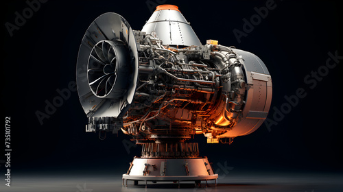Closeup of advanced aerospace engine technology,, Blueprint of nuclear battery design concept