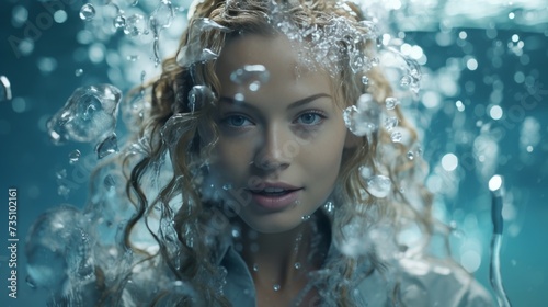 Woman With Blonde Hair Surrounded by Bubbles