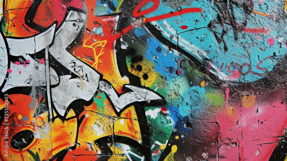 A fragment of colored abstract graffiti painted on the wall of a house