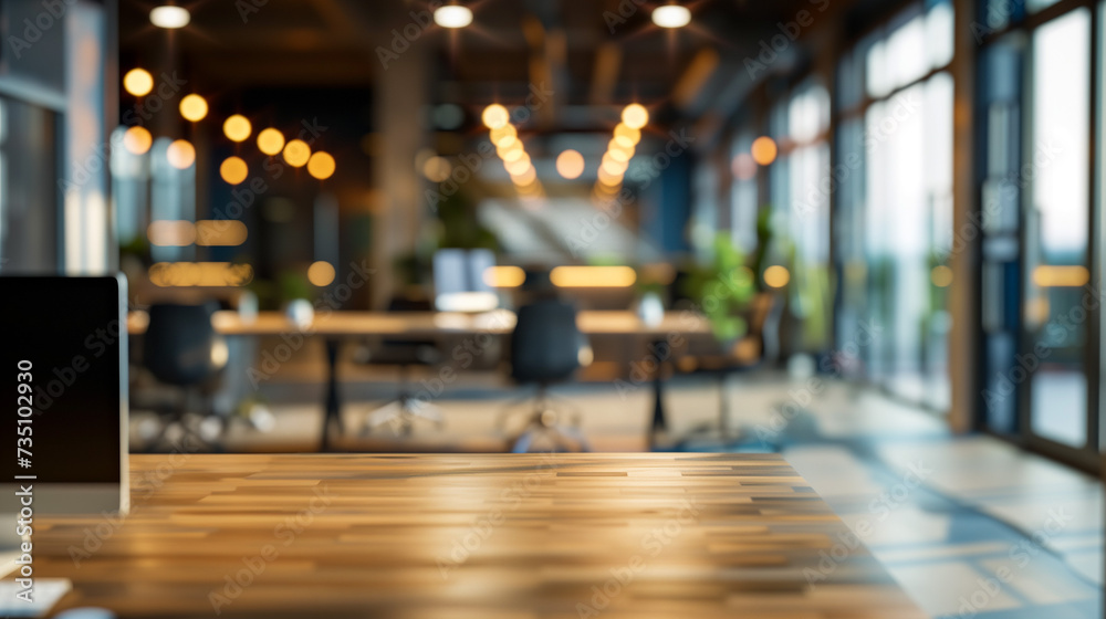 Businessmen blur in the workplace or work space of table in office room with computer or shallow depth of focus of abstract background.