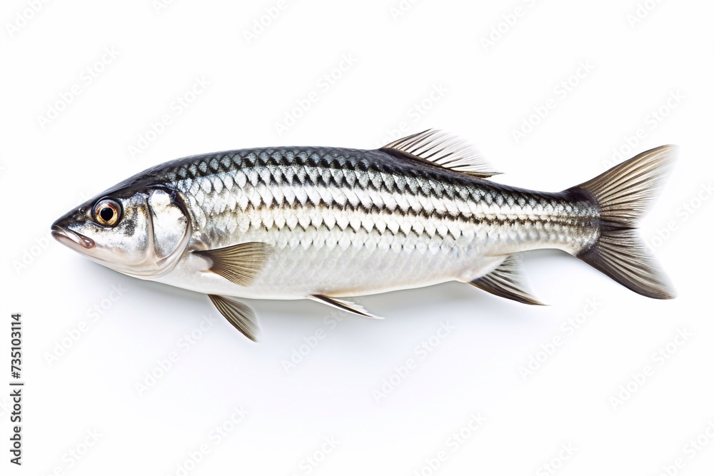 Fototapeta premium Delicious Mullet isolated on white background. Fish (striped mullet)