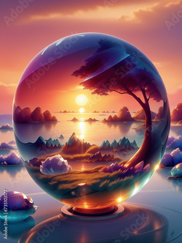 A photo of a beautiful Sunset view globe Generative AI