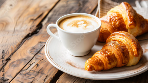 coffee and croissant on table