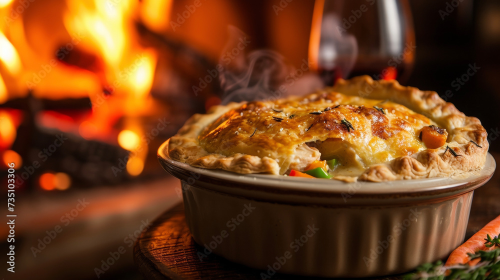 Is there anything more comforting than a chicken pot pie baked in a roaring fireplace its filling of tender chicken and vegetables oozing out from under the deliciously crispy