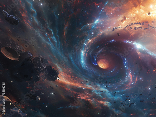 Gigantic wormhole acting as a portal for interstellar travel conveying a sense of mysterious allure and adventure photo