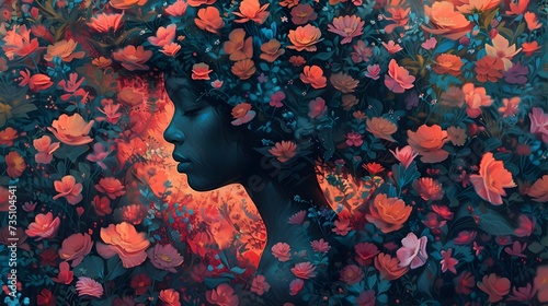 Afrofuturistic Floral Portrait of a Woman photo
