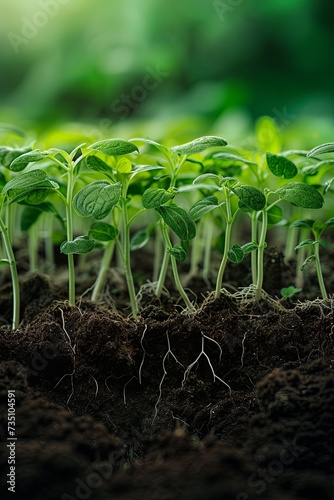 Plants growing in the land, close-up. cross-section, plant, root,Meridians, absorbing nutrients, transporting nutrients,Real scene, photo scene.