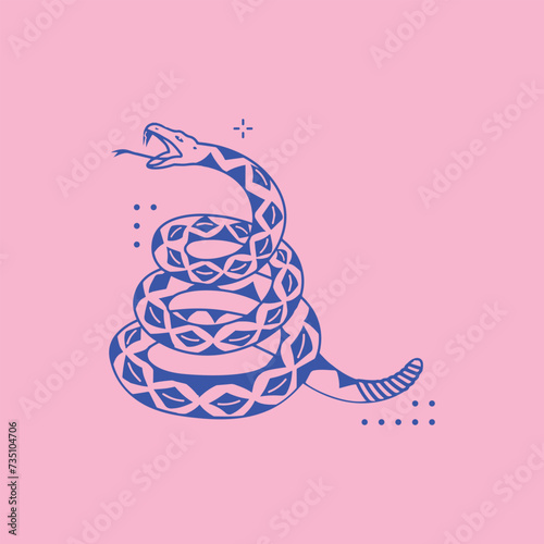 Vector snake set of mystical magic objects- moon, eyes, constellations, sun and stars. Spiritual occultism symbols, esoteric objects.