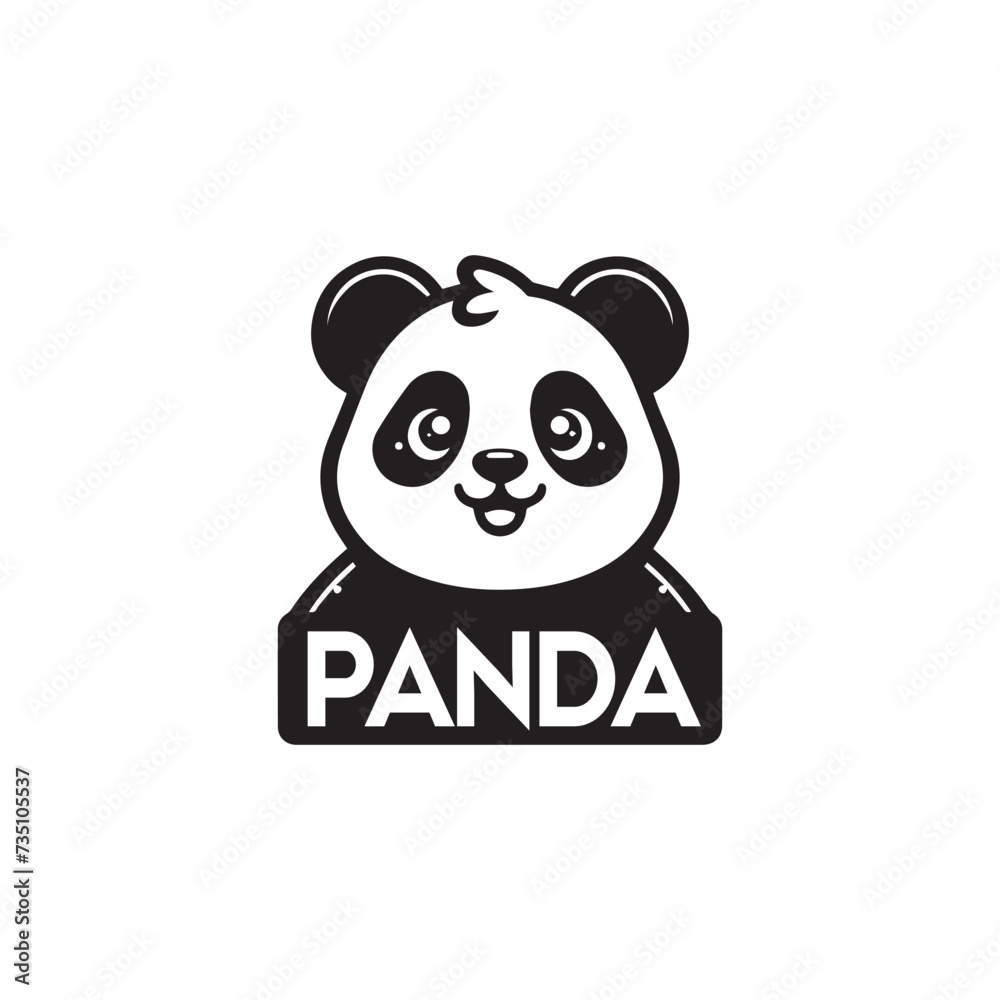 Cute Cartoon Panda Logo in Black and White With Bold Text Cute Cartoon Panda Logo in Black and White With Bold Text