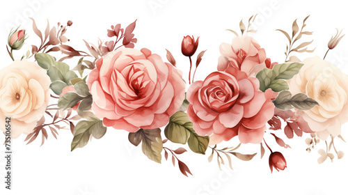 Vintage Vignette with Roses Watercolor isolated on a transparent background.