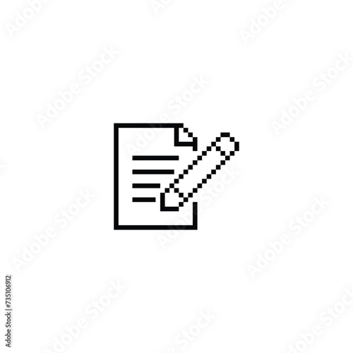 pixel pencil and document icon.  Vector pixel art  8 bit logo for game  © veronchick84