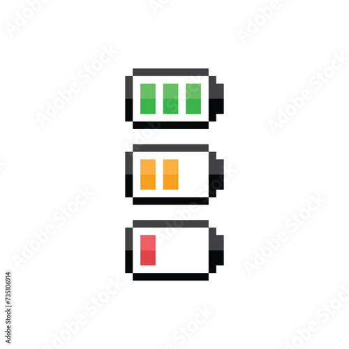 battery charge icon 8 bit, pixel art  energy battery icon  for game  logo.