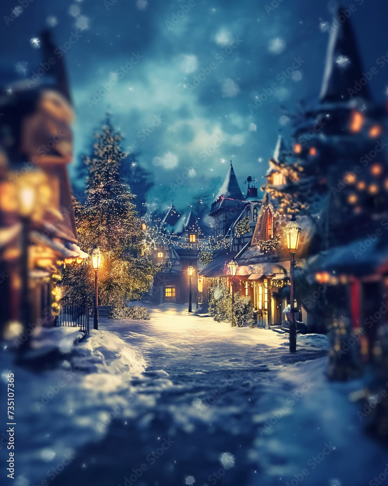 Yuletide Magic: Snowy Village Aglow with Holiday Spirit
