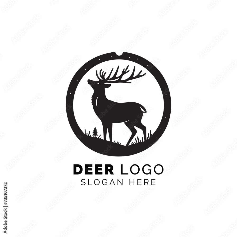 Elegant Black and White Deer Logo Illustration for Corporate Branding
