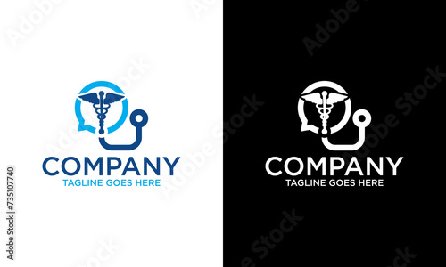 Creative Medicine logo with snake and stethoscope vector illustration isolated on white background photo