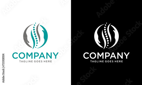 Creative Medical Chiropractic Concept Logo Design Template. Chiropractic Center Logo. Spine Health Symbol and Hand with circle modern Style. Health Care Logo Design Template.