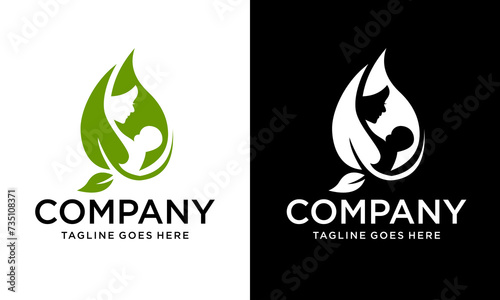 Creative Water drop with mom and baby logo design inspiration . mom baby logo design template