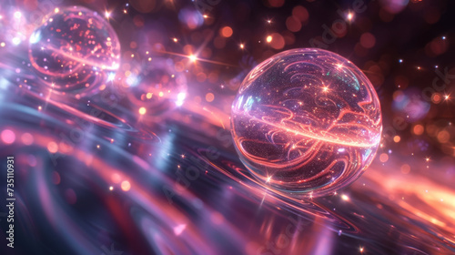 Immerse yourself in a cosmic ballet of illuminating spheres and swirling streams mimicking the graceful movement and endless possibilities of photons on their interstellar © Justlight