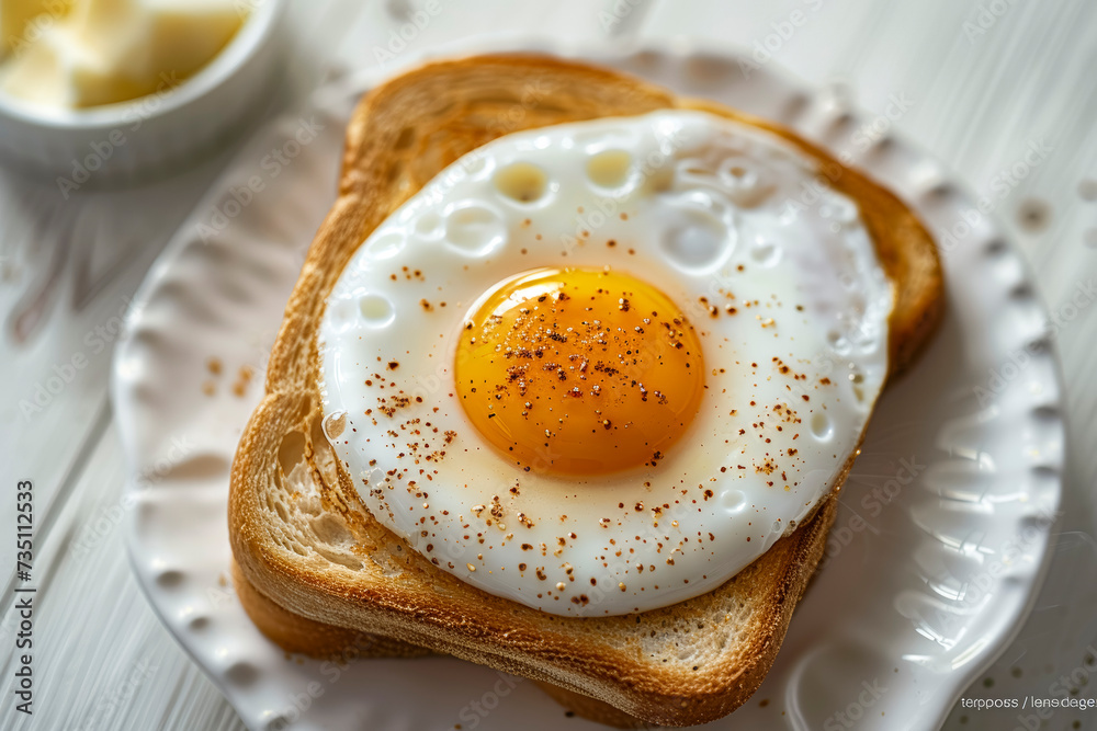Sandwich with fried egg and toast. A nutritious and delicious breakfast.