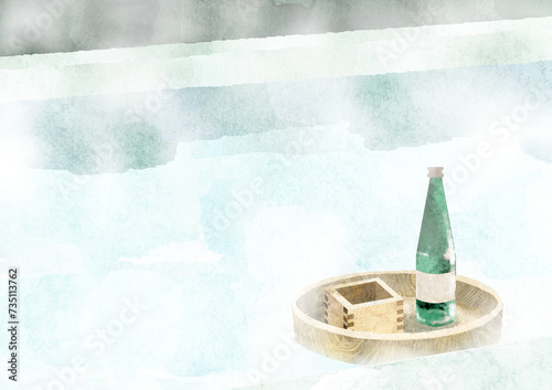 水彩風の温泉ぼかし背景いらすと