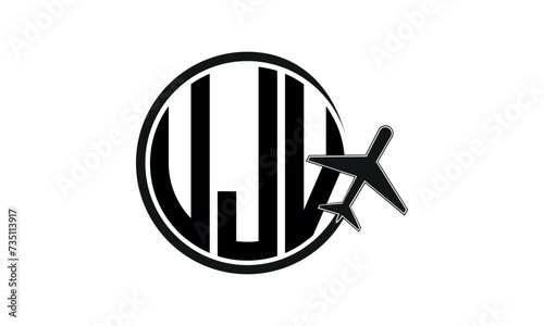 UJV three initial letter circle tour & travel agency logo design vector template. hajj Umrah agency, abstract, wordmark, business, monogram, minimalist, brand, company, flat, tourism agency, tourist