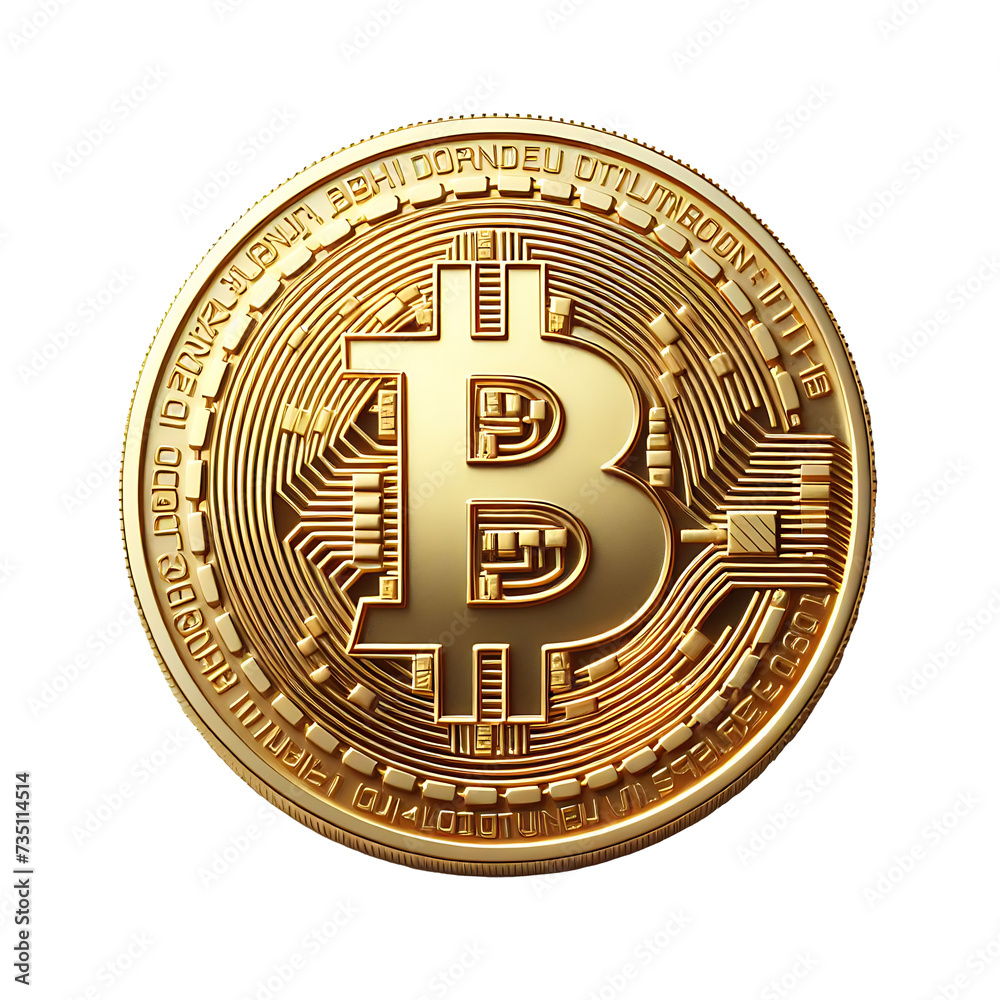 gold coin with bitcoin sign without background, crypto currency, economics and business 