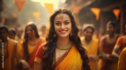 Woman in Yellow Sari Smiling
